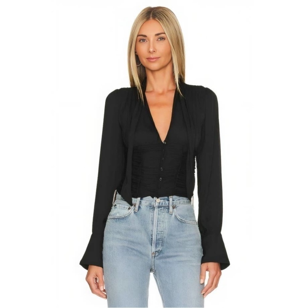 NWT Free People Meet Me There Buttondown In Black Size L